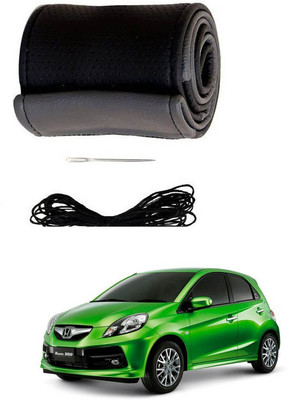 RKPSP Hand Stiched Steering Cover For Universal For Car Brio(Black/Grey, Leatherite)