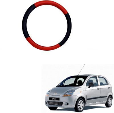 SPREADX Steering Cover For Chevrolet Spark(Red, Black, Leatherite)