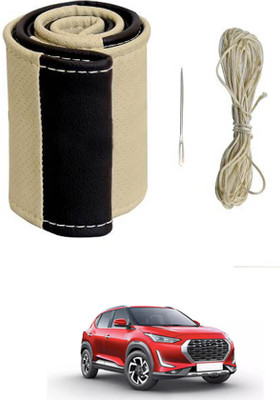 MATIES Hand Stiched Steering Cover For Nissan Universal For Car(Beige/Black, Leatherite)