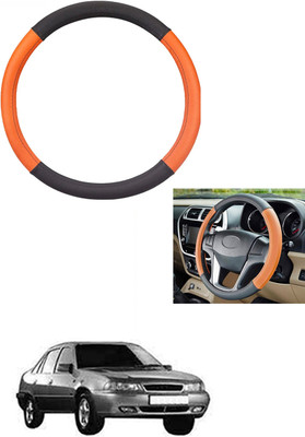 MATIES Steering Cover For Daewoo Cielo(Tan/Black, Leather)