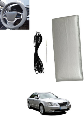monolive Hand Stiched Steering Cover For Hyundai Elantra(Silver, Leatherite)