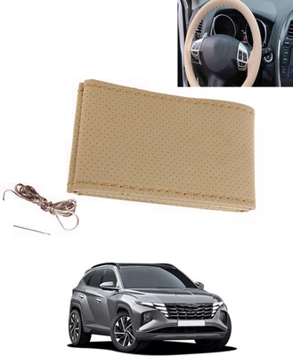 MATIES Hand Stiched Steering Cover For Hyundai Tucson(Beige, Leatherite)