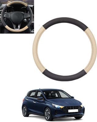 monolive Hand Stiched Steering Cover For Hyundai i20(Beige, Black, Leatherite)