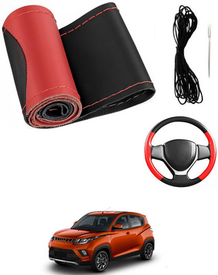 MATIES Hand Stiched Steering Cover For Mahindra Universal For Car(Red/Black, Leatherite)