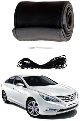 RKPSP Hand Stiched Steering Cover For Universal For Car Sonata Fluidic(Black/Grey, Leatherite)