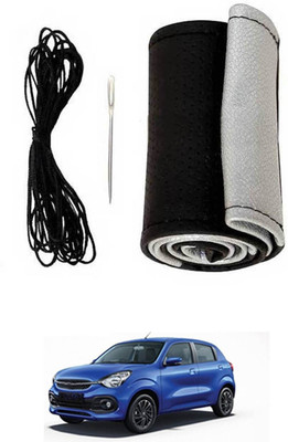 monolive Hand Stiched Steering Cover For Universal For Car Celerio(Silver/Black, Leatherite)