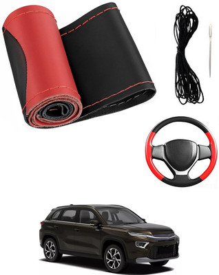 MATIES Hand Stiched Steering Cover For Toyota Universal For Car(Red/Black, Leatherite)
