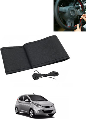 MATIES Hand Stiched Steering Cover For Hyundai Eon(Black, Leatherite)