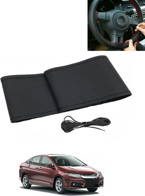 AYW Hand Stiched Steering Cover For Honda Universal For Car(Black, Leatherite)