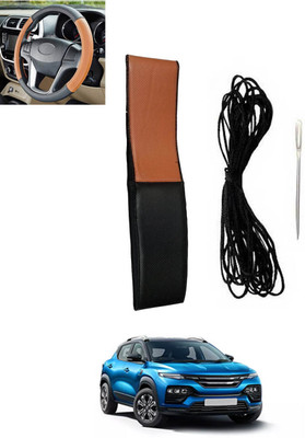 monolive Hand Stiched Steering Cover For Universal For Car Universal For Car(Tan, Black, Leatherite)