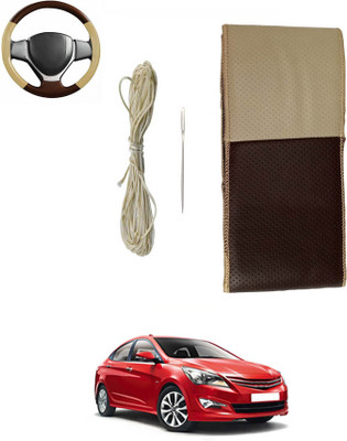 ABJD Hand Stiched Steering Cover For Hyundai Verna(Beige, Brown, Leatherite)