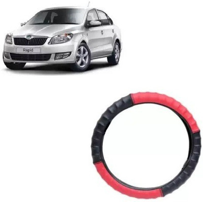OOLTAH PAHIYA Hand Stiched Steering Cover For Skoda Rapid(Red & Black, Leatherite)