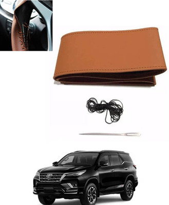 MATIES Hand Stiched Steering Cover For Toyota Fortuner(Tan, Leatherite)