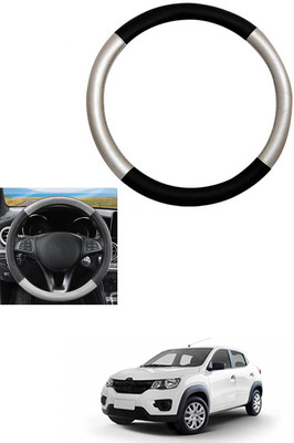 MATIES Steering Cover For Renault Kwid(Silver, Black, Leather)