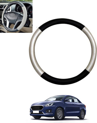 monolive Hand Stiched Steering Cover For Universal For Car Swift Dzire(Silver/Black, Leatherite)
