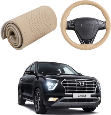 Arnejas Hand Stiched Steering Cover For Hyundai Creta(Beige, Leather)