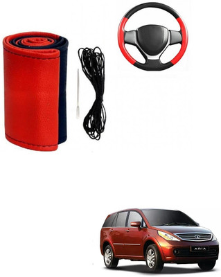ARNEJA Hand Stiched Steering Cover For Tata Aria(Red, Black, Leather)