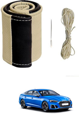 monolive Hand Stiched Steering Cover For Audi S5(Beige/Black, Leatherite)