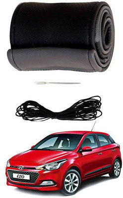 RKPSP Hand Stiched Steering Cover For Universal For Car i20(Black/Grey, Leatherite)
