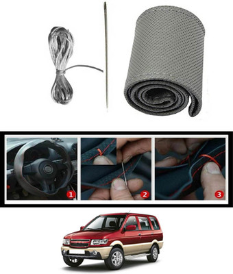 MATIES Hand Stiched Steering Cover For Chevrolet Tavera(Grey, Leatherite)