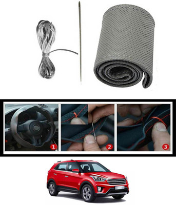 MATIES Hand Stiched Steering Cover For Hyundai Creta(Grey, Leatherite)