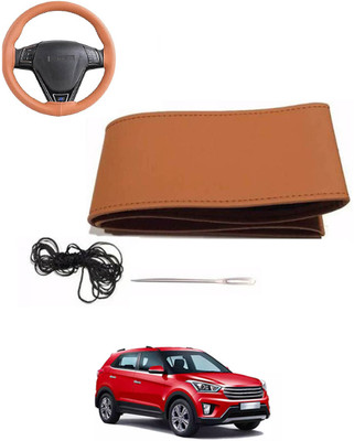 MATIES Hand Stiched Steering Cover For Hyundai Creta(Tan, Leatherite)