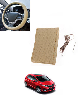 AYW Hand Stiched Steering Cover For Honda Jazz(Beige, Leatherite)