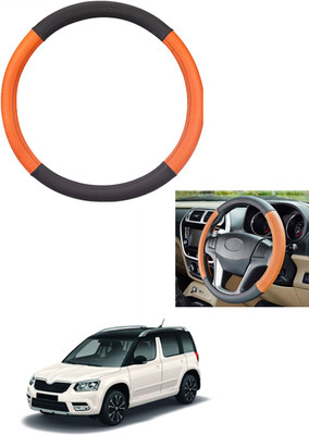 MATIES Steering Cover For Skoda Yeti(Tan/Black, Leather)