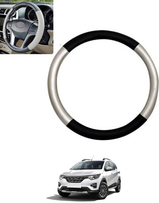 monolive Hand Stiched Steering Cover For Renault Universal For Car(Silver/Black, Leatherite)