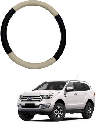 RKPSP Hand Stiched Steering Cover For Universal For Car Enjoy(Beige/Black, Leatherite)