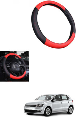 MATIES Steering Cover For Volkswagen Polo(Red/Black, Leather)