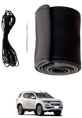 MATIES Hand Stiched Steering Cover For Chevrolet Trailblazer(Black/Grey, Leatherite)
