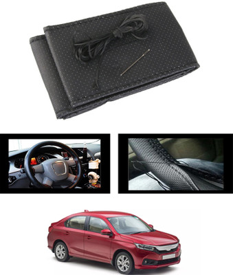 ABJD Hand Stiched Steering Cover For Honda Amaze(Black, Leatherite)