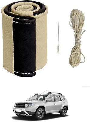 MATIES Hand Stiched Steering Cover For Renault Duster(Beige/Black, Leatherite)