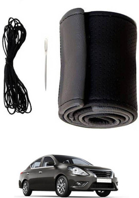 monolive Hand Stiched Steering Cover For Nissan Sunny(Grey/Black, Leatherite)
