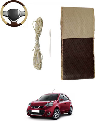 ABJD Hand Stiched Steering Cover For Nissan Micra(Beige, Brown, Leatherite)