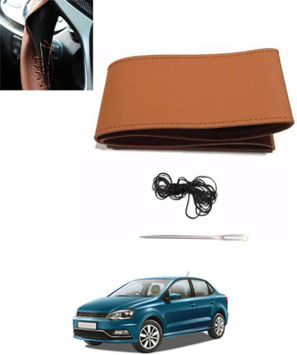 MATIES Hand Stiched Steering Cover For Volkswagen Universal For Car(Tan, Leatherite)