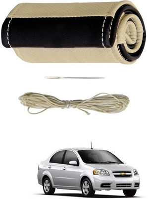RKPSP Hand Stiched Steering Cover For Universal For Car Aveo UVA(Beige/Brown, Leatherite)