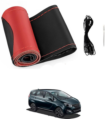 MATIES Hand Stiched Steering Cover For Mahindra Universal For Car(Red/Black, Leatherite)
