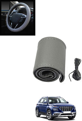 MATIES Hand Stiched Steering Cover For Hyundai Universal For Car(Grey, Leatherite)