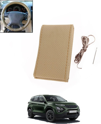 ABJD Hand Stiched Steering Cover For Universal For Car Universal For Car(Beige, Leatherite)