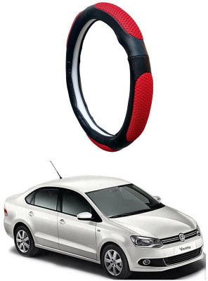 AUTO PEARL Steering Cover For Volkswagen Vento(Black Red, Leatherite)
