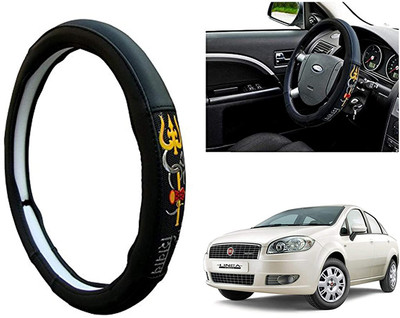 GS Grow n Shine Hand Stiched Steering Cover For Fiat Linea(Black, Leatherite)