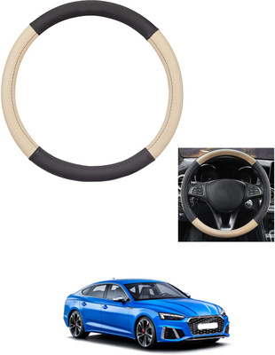 MATIES Steering Cover For Audi S5(Beige/Black, Leather)