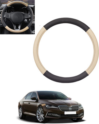 MSNP Steering Cover For Skoda Superb(Beige & Black, Leatherite)