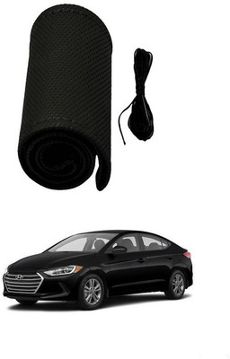 RKPSP Hand Stiched Steering Cover For Universal For Car Elantra(Black, Leatherite)