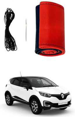 RKPSP Hand Stiched Steering Cover For Universal For Car Universal For Car(Red/Black, Leatherite)