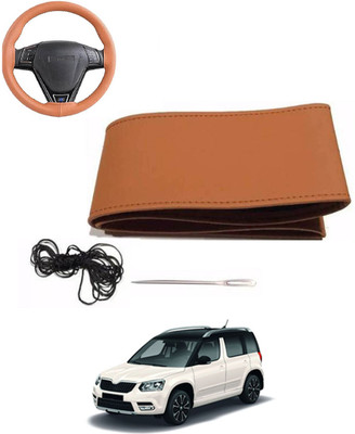 MATIES Hand Stiched Steering Cover For Skoda Yeti(Tan, Leatherite)