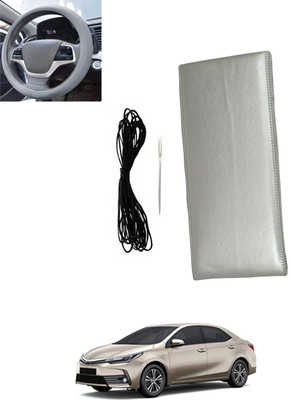 monolive Hand Stiched Steering Cover For Toyota Altis(Silver, Leatherite)