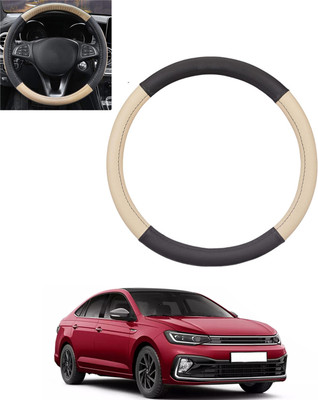 MSNP Steering Cover For Volkswagen Universal For Car(Beige & Black, Leatherite)